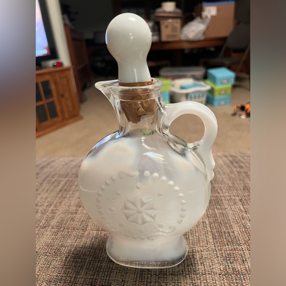 White Opalescent Jim Beam Decanter 1957